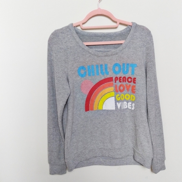 Chaser Cozy Hippie Peace Love Open Back Grey Sweatshirt Size Medium - Picture 1 of 8